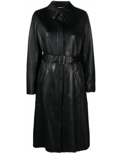 Klasický kožený dlouhý kabát P.a.r.o.s.h. - černá