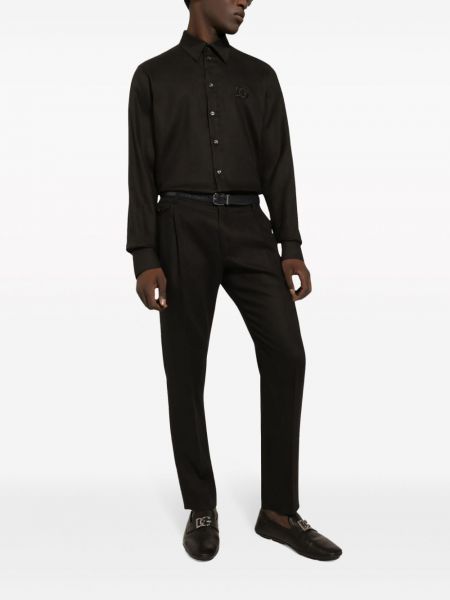 Lněná košile s výšivkou Dolce & Gabbana černá