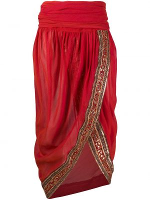 Hedvábné sukně s knoflíky s výšivkou s vysokým pasem Romeo Gigli Pre-owned - červená