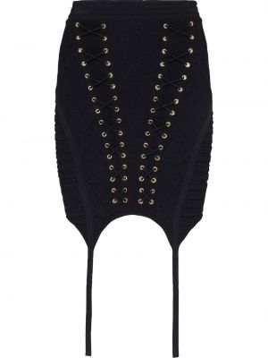 Čipkovaná šnurovacia sukňa Balmain čierna