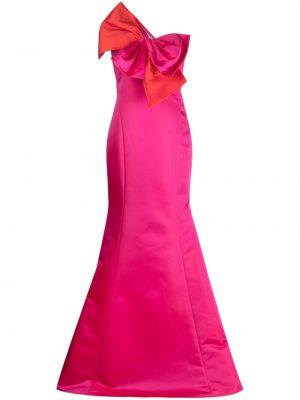 Satenska večernja haljina s mašnom oversized Amsale ružičasta