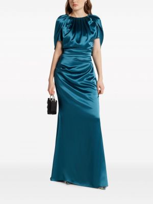 Drapované saténové večerní šaty Talbot Runhof modré