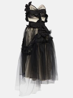 Jedwabna sukienka midi w kwiatki tiulowa Maison Margiela czarna