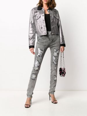 Jeansjacke mit kristallen Philipp Plein silber