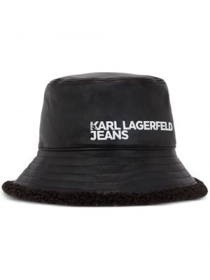 Kožená čiapka Karl Lagerfeld Jeans čierna