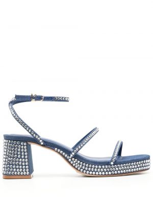 Usnjene sandali s kristali Larroude modra