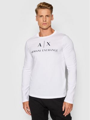 Marškinėliai ilgomis rankovėmis slim fit ilgomis rankovėmis Armani Exchange balta