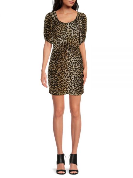 Леопардовое платье мини с принтом Ganni коричневое