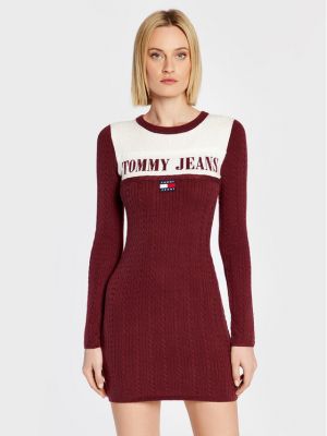 Плетена дънкова рокля Tommy Jeans винено червено