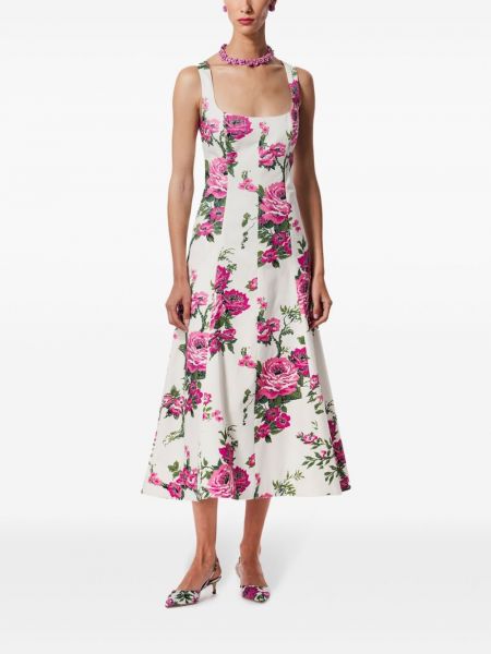 Květinové midi šaty bez rukávů s potiskem Carolina Herrera