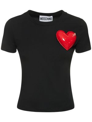Tricou din bumbac din jerseu cu motiv cu inimi Moschino negru