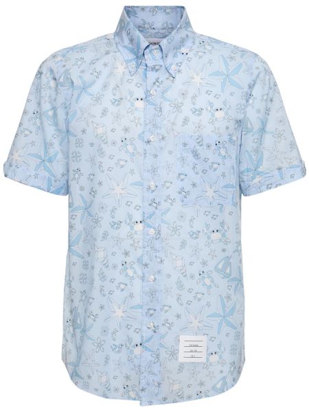 Bavlněná košile s knoflíky Thom Browne modrá