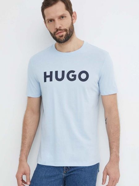 Niebieska koszulka z nadrukiem Hugo