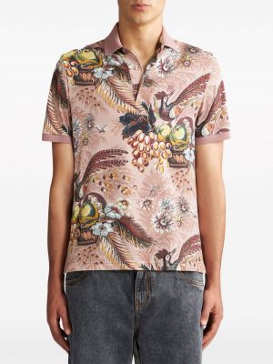 Kokvilnas polo krekls ar ziediem ar apdruku Etro rozā