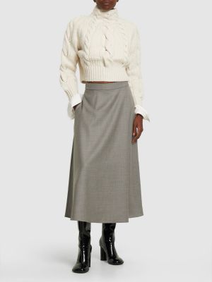 Spódnica midi z wysoką talią wełniana Ralph Lauren Collection szara