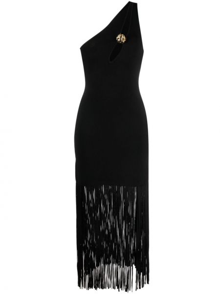 Asymetrické midi šaty s třásněmi Sandro černé