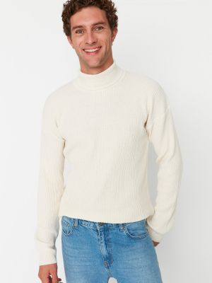 Oversize džemperis ar augstu apkakli Trendyol balts