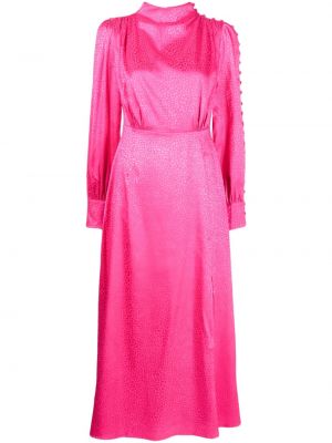 Saténové midi šaty s dlouhými rukávy Olivia Rubin - růžová