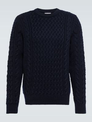 Вълнен пуловер Sunspel синьо
