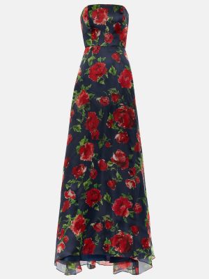 Virágos selyem hosszú ruha Carolina Herrera piros