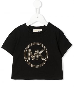 Kerek nyakú rövid ujjú pamut póló Michael Kors Kids - fekete