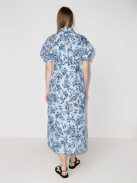 Květinové bavlněné midi šaty s potiskem Erdem modré