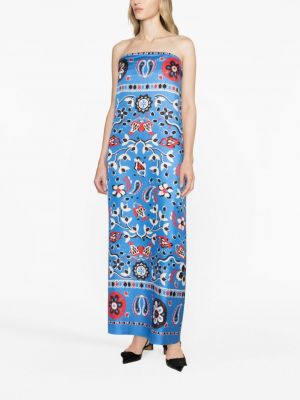 Sukienka długa z nadrukiem z wzorem paisley Tory Burch niebieska