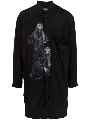 Pernata dugačka košulja s printom Yohji Yamamoto crna