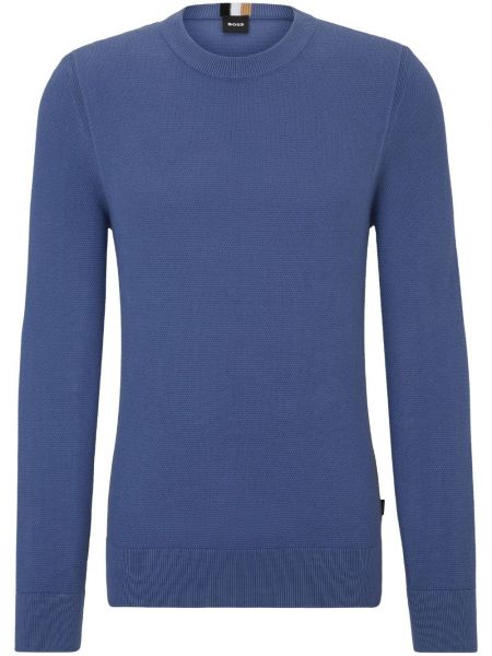 Памучен пуловер с кръгло деколте Boss синьо