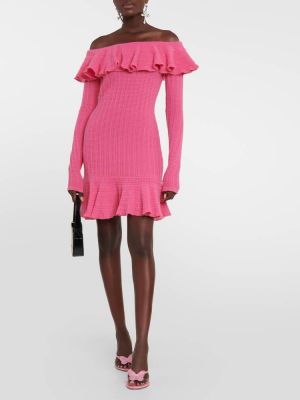 Шерстяное платье мини с рюшами Blumarine розовое