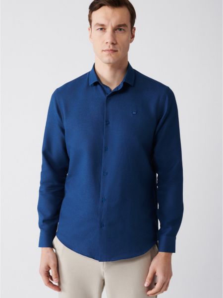 Bavlnená slim fit priliehavá košeľa Avva modrá