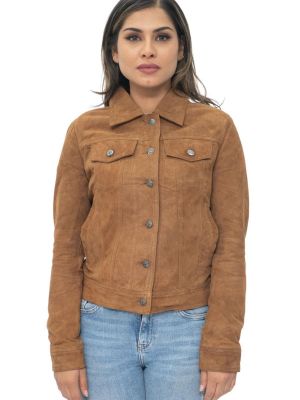 Кожаная замшевая джинсовая куртка Infinity Leather коричневая