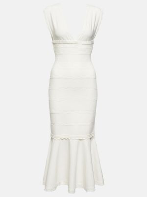 Biała sukienka midi z falbankami Victoria Beckham