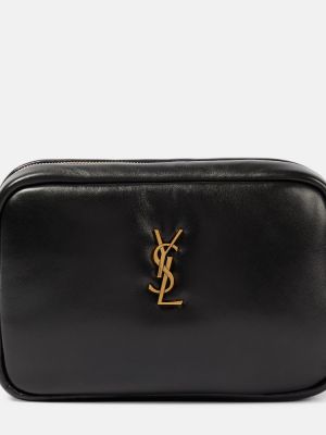Prešívaná kožená kožená taška Saint Laurent čierna