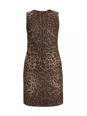Леопардовое шерстяное платье мини с принтом Dolce&gabbana коричневое