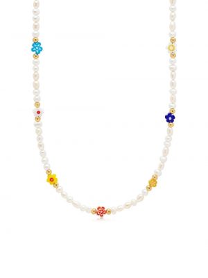 Květinový náhrdelník s perlami s korálky Nialaya Jewelry