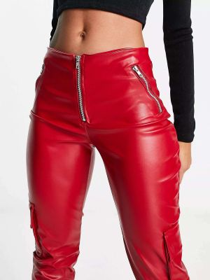 Кожаные брюки карго из искусственной кожи Asyou красные