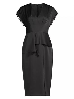 Атласное платье миди с бисером Aidan Mattox черное