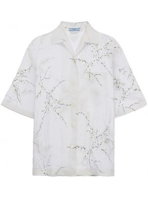 Prozorna srajca s cvetličnim vzorcem Prada bela