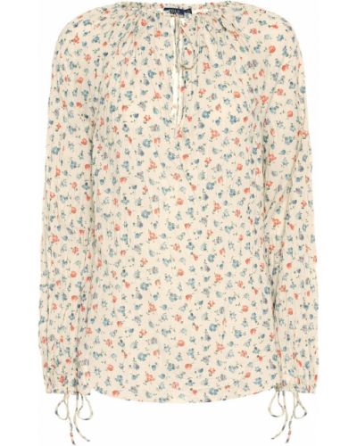 Памучна блуза на цветя Polo Ralph Lauren бяло