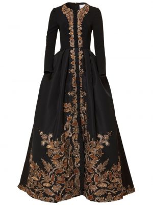 Křišťálové hedvábné večerní šaty s výšivkou Carolina Herrera černé
