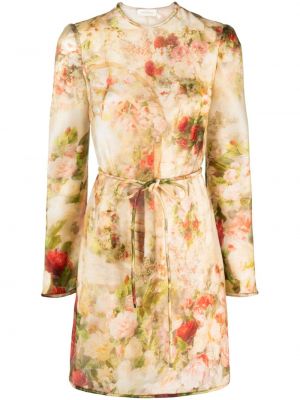 Květinové hedvábné šaty s potiskem Zimmermann béžové