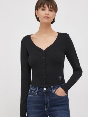 Majica z dolgimi rokavi Calvin Klein Jeans črna