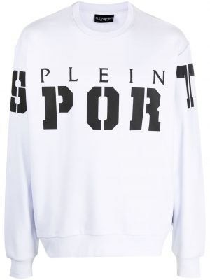Kokvilnas sportiska stila džemperis ar apdruku Plein Sport balts