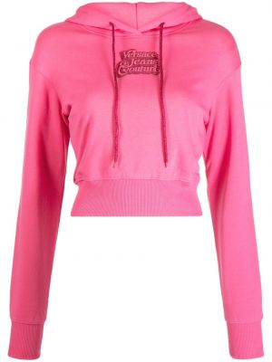 Pamučna hoodie s kapuljačom Versace Jeans Couture ružičasta