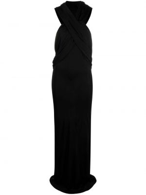 Drapované koktejlové šaty s kapucí Saint Laurent černé