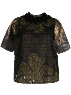 Φλοράλ μπλούζα με σχέδιο με διαφανεια Biyan μαύρο