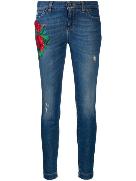 Virágos skinny farmernadrág Dolce & Gabbana kék