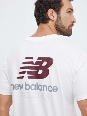 Bavlněné tričko s potiskem New Balance béžové