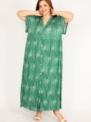 Dlouhé šaty s knoflíky s kapsami şans zelené